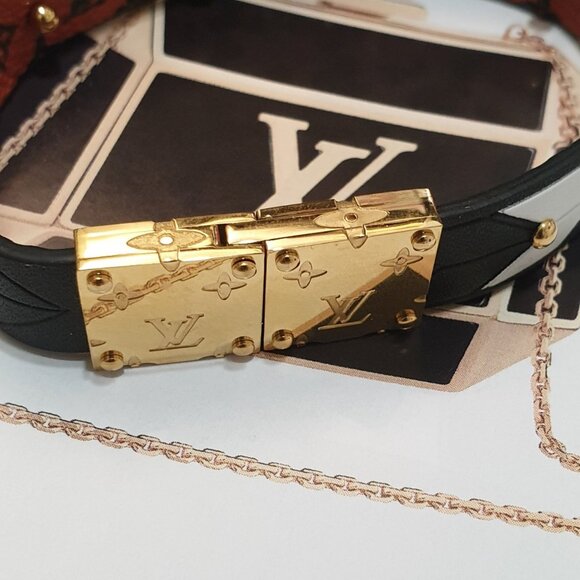 Louis Vuitton Leather Cuff Gold Double Face Unisex Bangle Bracelet Accessory - Picture 8 of 9